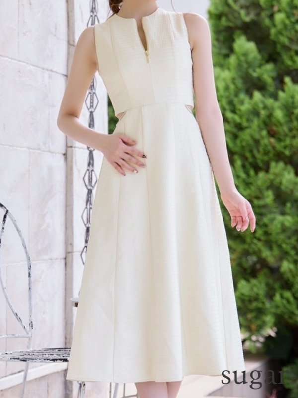 画像13: Lサイズあり【DEA./ディア】ウエストスリット/ ノースリーブ/ シンプル/ フレア/ ミモレ丈/ ミディアムドレス/ キャバドレス[OF08] (13)