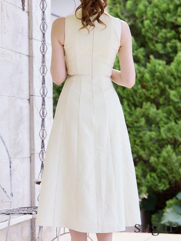 画像14: Lサイズあり【DEA./ディア】ウエストスリット/ ノースリーブ/ シンプル/ フレア/ ミモレ丈/ ミディアムドレス/ キャバドレス[OF08] (14)