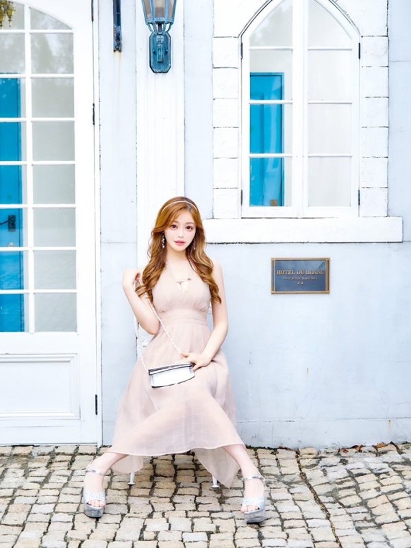 画像9: Lサイズあり【DEA./ディア】バストベルト/ チェック/ オーガンジー/ ノースリーブ/ フレア/ ミディアムドレス/ キャバドレス[OF08] (9)