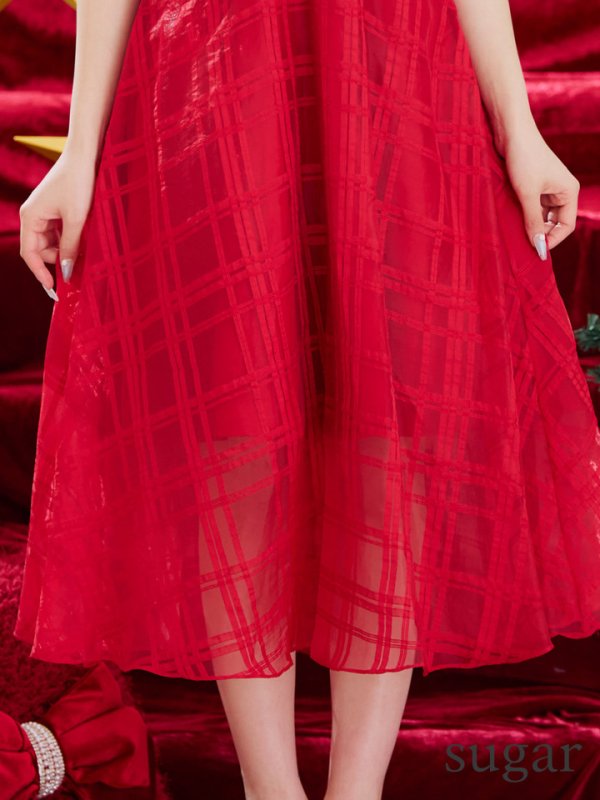 画像40: XS-Lサイズあり【DEA./ディア】肩リボン/ チェック柄/ オーガンジー/ フレア/ ロング/ キャミ/ ミディアムドレス/ キャバドレス[OF08] (40)