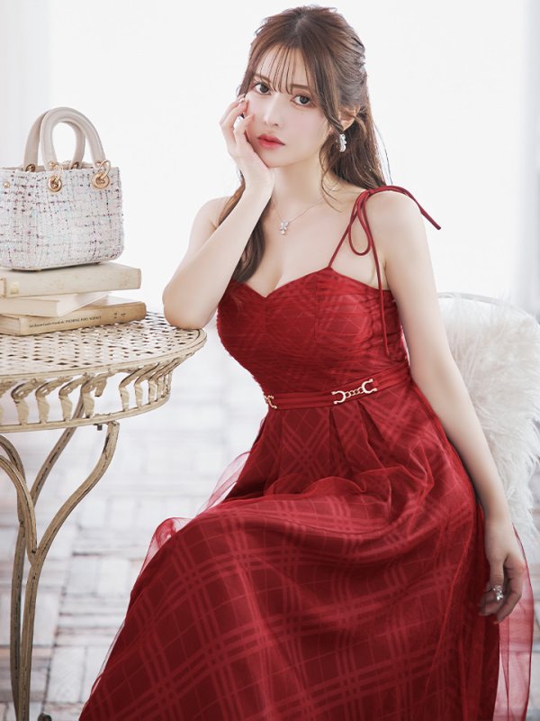 画像23: Lサイズあり【DEA./ディア】チュールチェック/ ベルトデザイン/ キャミ/ フレア/ ミモレ丈/ ミディアムドレス/ キャバドレス[OF08] (23)