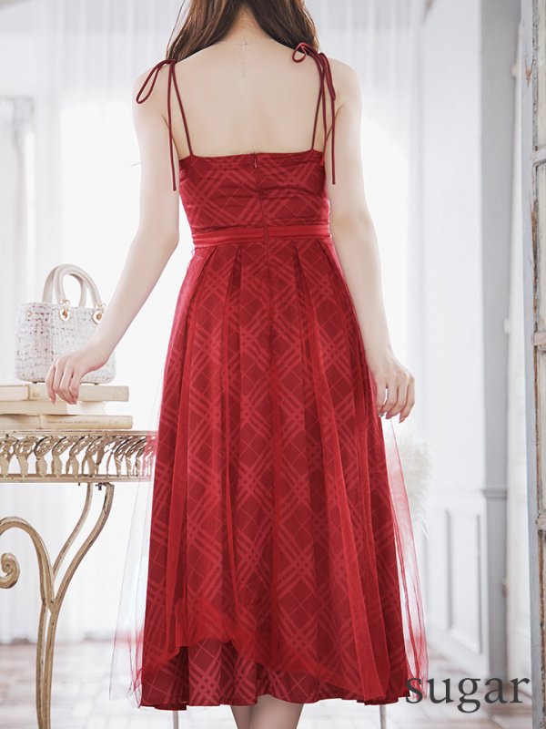 画像31: Lサイズあり【DEA./ディア】チュールチェック/ ベルトデザイン/ キャミ/ フレア/ ミモレ丈/ ミディアムドレス/ キャバドレス[OF08] (31)