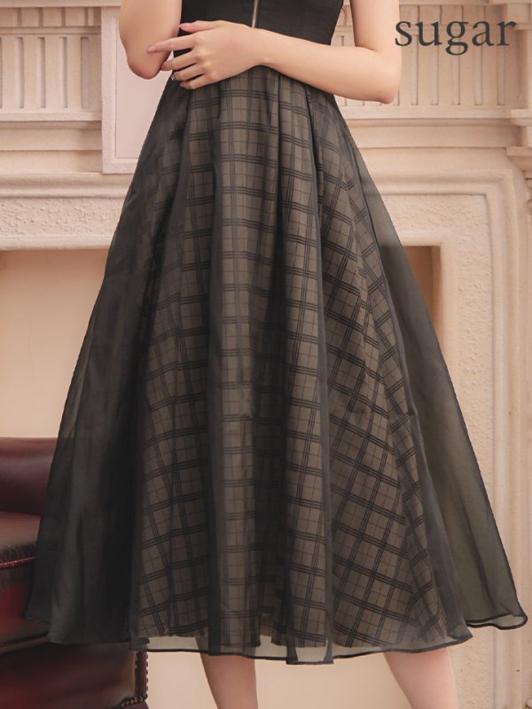 画像11: Lサイズあり【DEA./ディア】ボリューム / チェック/ ツイード/ フレア/ ワンピース/ ロングドレス/ キャバドレス long[OF08] (11)