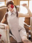 XSサイズあり【DEA.by ROBE de FLEURS/ディアバイローブドフルール】襟付き/ ノースリーブ/ ダブルボタン/ フレア/ Aライン/ ミニドレス/ キャバドレス[OF2]　サンドベージュ