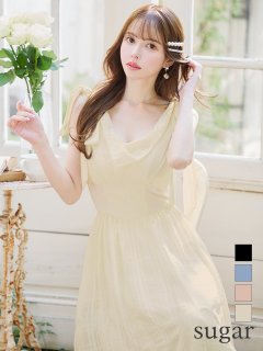 【DEA.by ROBE de FLEURS/ディアバイローブドフルール】チェックシフォン/ ショルダーリボン/ フレア/ ワンピース/ ミモレ丈/ ミディアムドレス/ キャバドレス