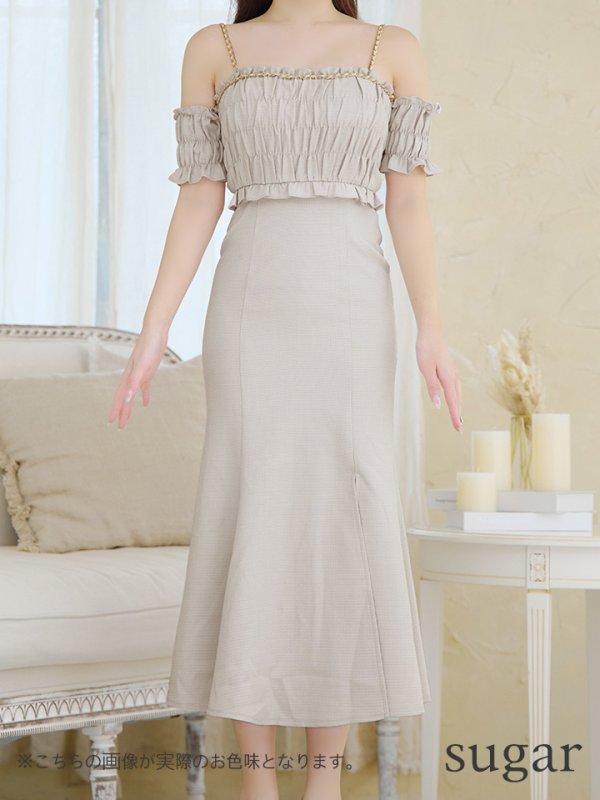 画像8: Lサイズあり【DEA./ディア】トップギャザー/ オフショル/ ラメ/ ワンカラー/ フレア/ ワンピース/ ロングドレス/ キャバドレス long[OF08] (8)