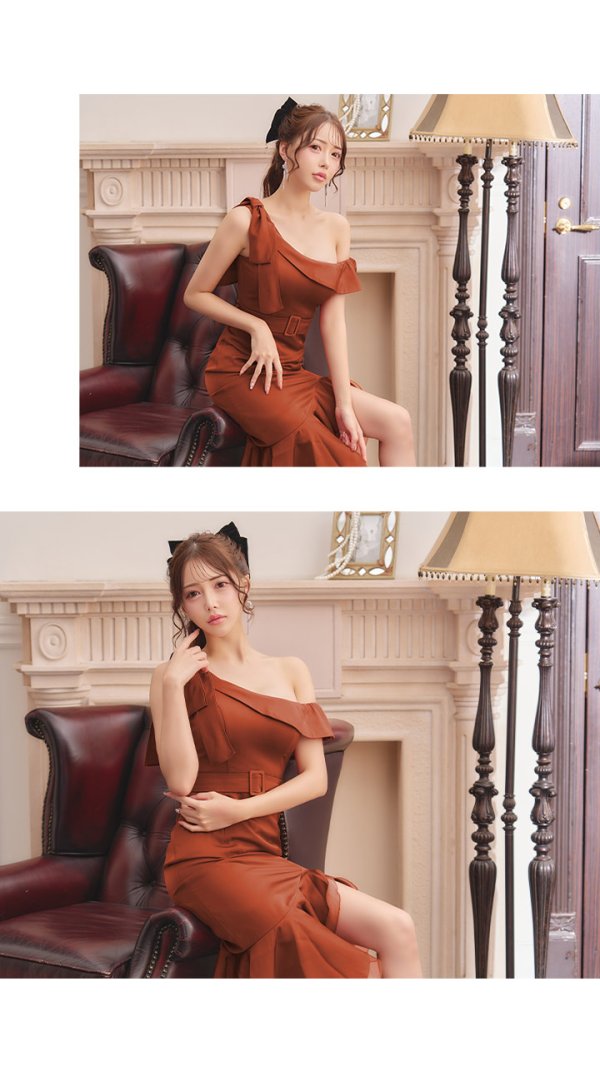 画像31: Lサイズあり【DEA./ディア】リボンワンショルダー/ サテン/ マーメイド/ ミディアムドレス/ キャバドレス[OF08] (31)