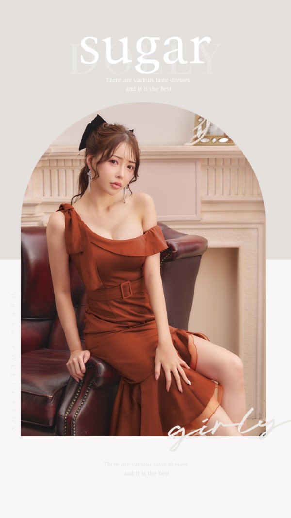 画像32: Lサイズあり【DEA./ディア】リボンワンショルダー/ サテン/ マーメイド/ ミディアムドレス/ キャバドレス[OF08] (32)