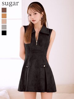 【DEA./ディア】スエード/ ジップ/ カラー/ フレア/ ワンピース/ ミニドレス/ キャバドレス