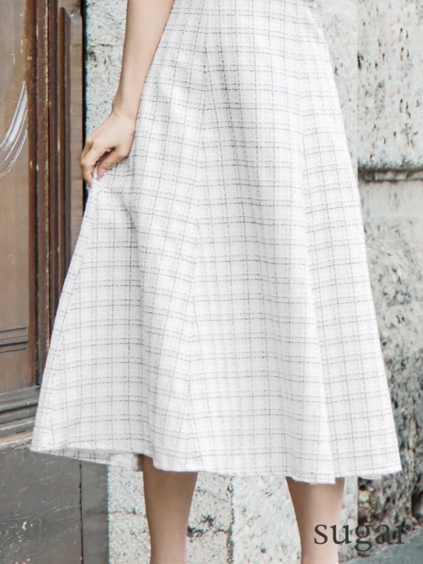 画像10: Lサイズあり【DEA./ディア】ノースリーブ/ バストカット/ ツイード/ フレア/ ミモレ丈/ ミディアムドレス/ キャバドレス[OF08] (10)