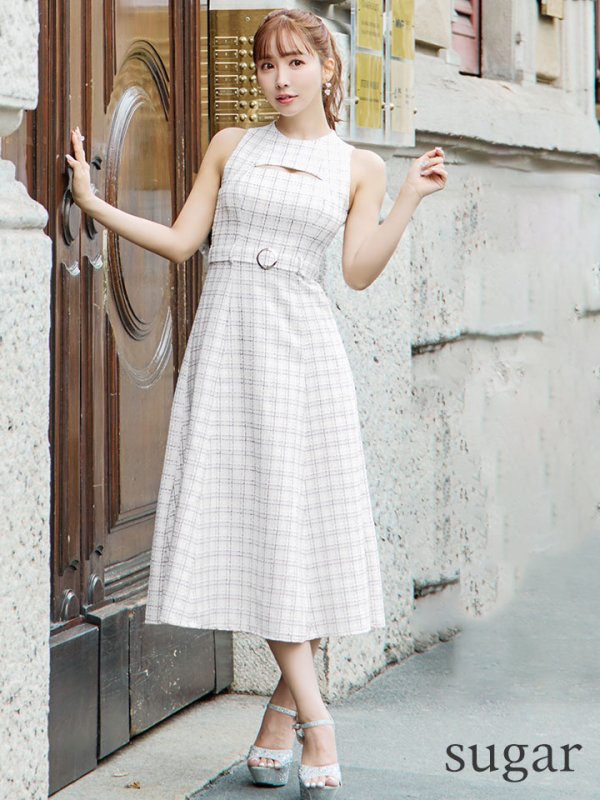 画像7: Lサイズあり【DEA./ディア】ノースリーブ/ バストカット/ ツイード/ フレア/ ミモレ丈/ ミディアムドレス/ キャバドレス[OF08] (7)