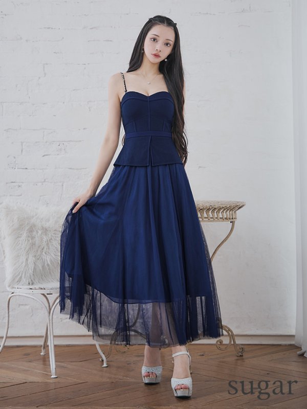 画像7: Lサイズあり【DEA./ディア】ペプラム/ ロングチュール/ キャミ/ フレア/ ミモレ丈/ ミディアムドレス/ キャバドレス[OF08] (7)