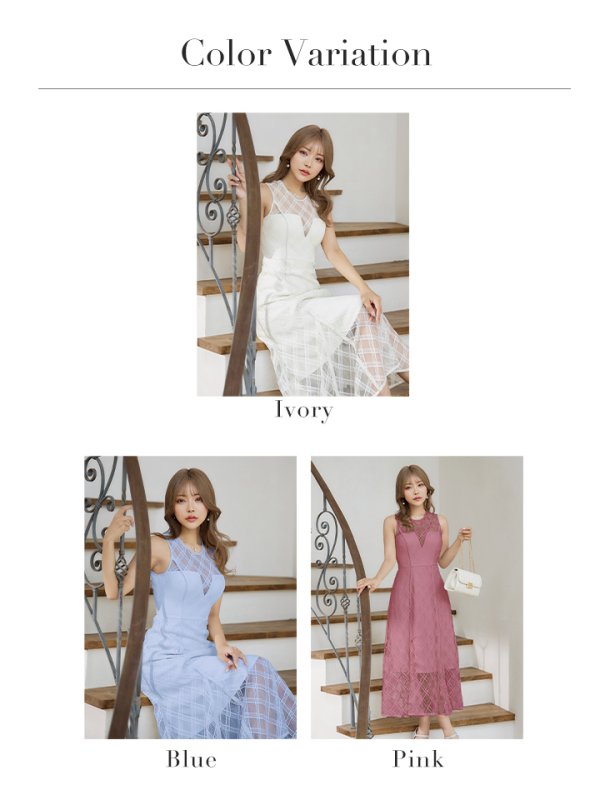 画像27: Lサイズあり【DEA./ディア】ノースリーブ/ シースルー/ チェック/ レデイサマー/ フレア/ Aライン/ ミディアムドレス/ キャバドレス[OF08] (27)