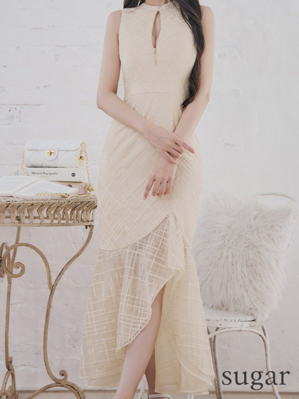 画像12: Lサイズあり【DEA./ディア】マーメイド/ バストジップ/ チェック/ オーガンジー/ ノースリーブ/ ワンピース/ ロングドレス/ キャバドレス long[OF08] (12)