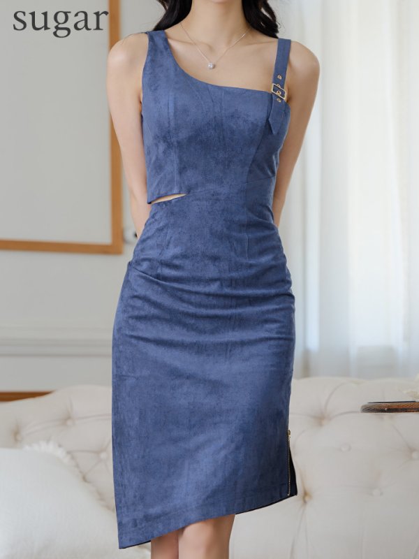 画像20: XSサイズあり【DEA./ディア】ウエストスリット/ スエード/ タイト/ ミディアム丈/ ワンピース/ キャバドレス[OF08] (20)