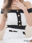 画像10: 【DEA. by ROBE de FLEURS/ディアバイローブドフルール】オフショル/ ゴールドボタン/ ツイード/ チェック/ バイカラー/ タイト/ ミニドレス/ キャバドレス[OF2] (10)