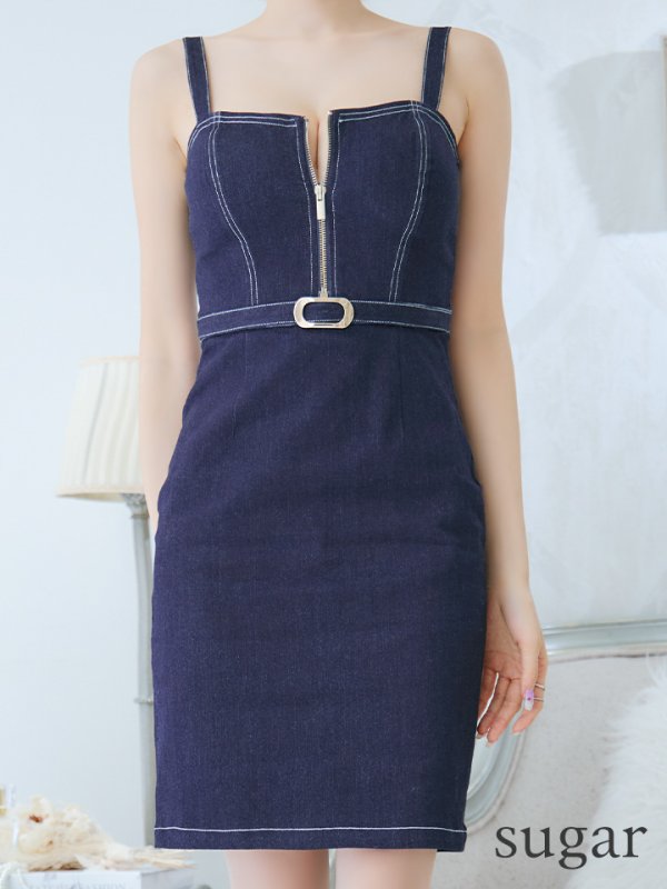 画像8: XS-Lサイズあり【DEA./ディア】バストジッパー/ デニムステッチ/ ノースリーブ/ タイト/ ミニドレス/ キャバドレス[OF08] (8)