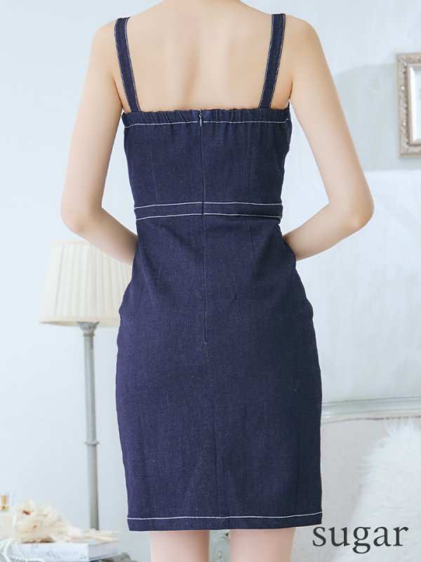 画像9: XS-Lサイズあり【DEA./ディア】バストジッパー/ デニムステッチ/ ノースリーブ/ タイト/ ミニドレス/ キャバドレス[OF08] (9)