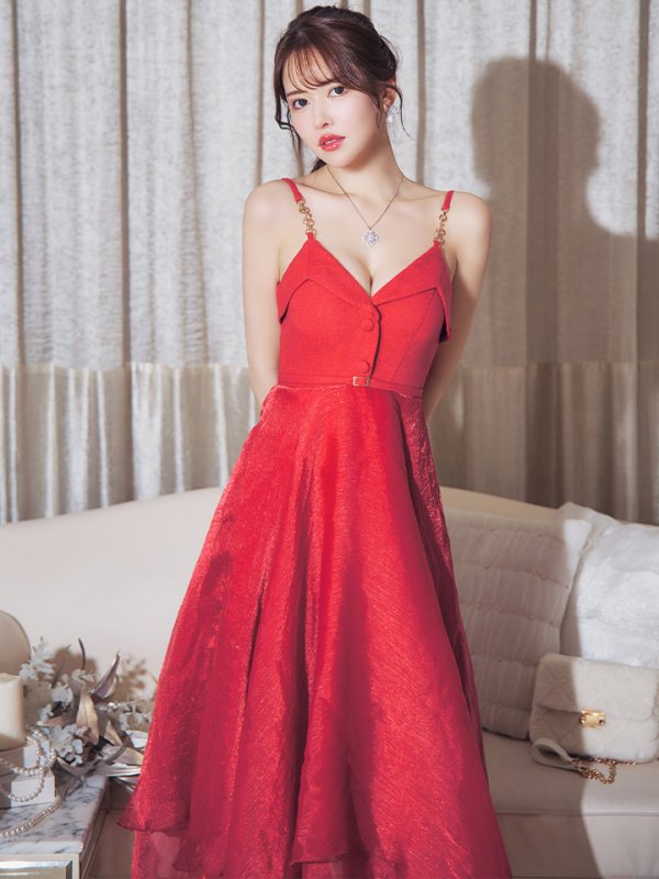 画像23: Lサイズあり【DEA./ディア】サマーツイード/ ティアード/ フレア/ オーガンジー/ キャミソール/ ワンピース/ ロングドレス/ キャバドレス long[OF08] (23)