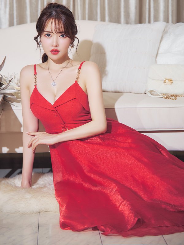 画像24: Lサイズあり【DEA./ディア】サマーツイード/ ティアード/ フレア/ オーガンジー/ キャミソール/ ワンピース/ ロングドレス/ キャバドレス long[OF08] (24)