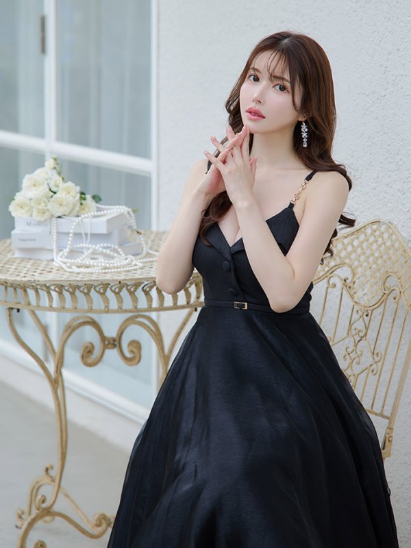 画像8: Lサイズあり【DEA./ディア】サマーツイード/ ティアード/ フレア/ オーガンジー/ キャミソール/ ワンピース/ ロングドレス/ キャバドレス long[OF08] (8)