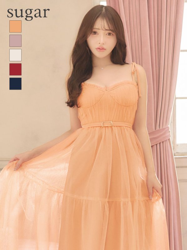【DEA.by ROBE de FLEURS/ディアバイローブドフルール】ショルダーリボン/ フレア/ チュール/ ワンピース/ ロングドレス/ キャバドレス