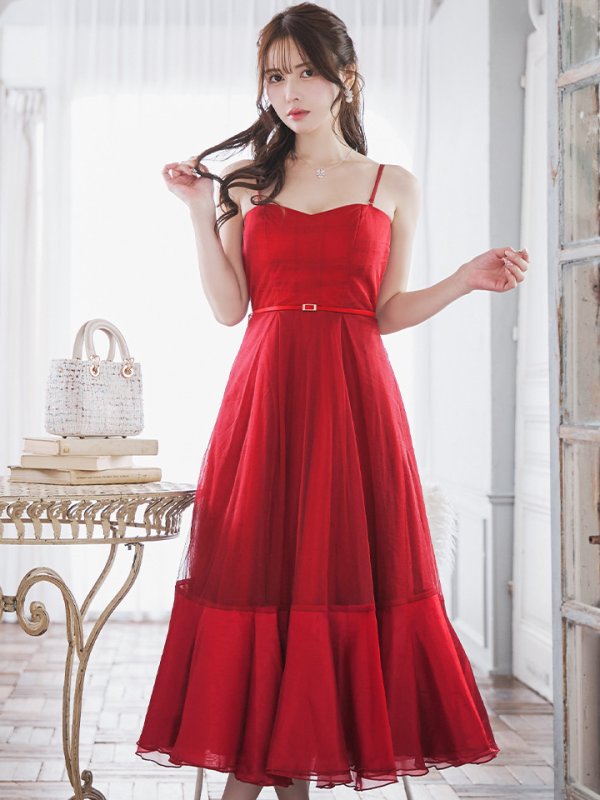 画像22: Lサイズあり【DEA./ディア】シフォン/ キャミ/ ベルトデザイン/ フレア/ ミモレ丈/ ミディアムドレス/ キャバドレス[OF08] (22)