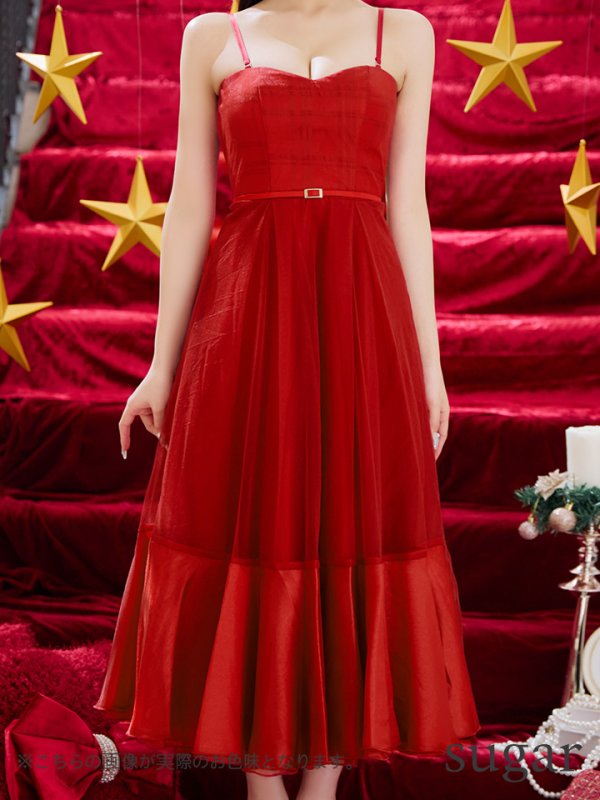 画像17: Lサイズあり【DEA./ディア】シフォン/ キャミ/ ベルトデザイン/ フレア/ ミモレ丈/ ミディアムドレス/ キャバドレス[OF08] (17)