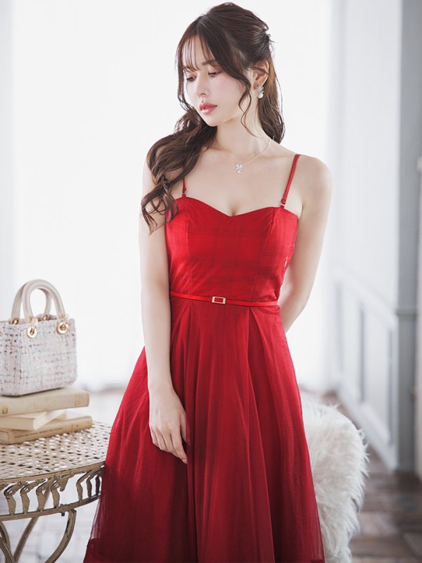 画像23: Lサイズあり【DEA./ディア】シフォン/ キャミ/ ベルトデザイン/ フレア/ ミモレ丈/ ミディアムドレス/ キャバドレス[OF08] (23)