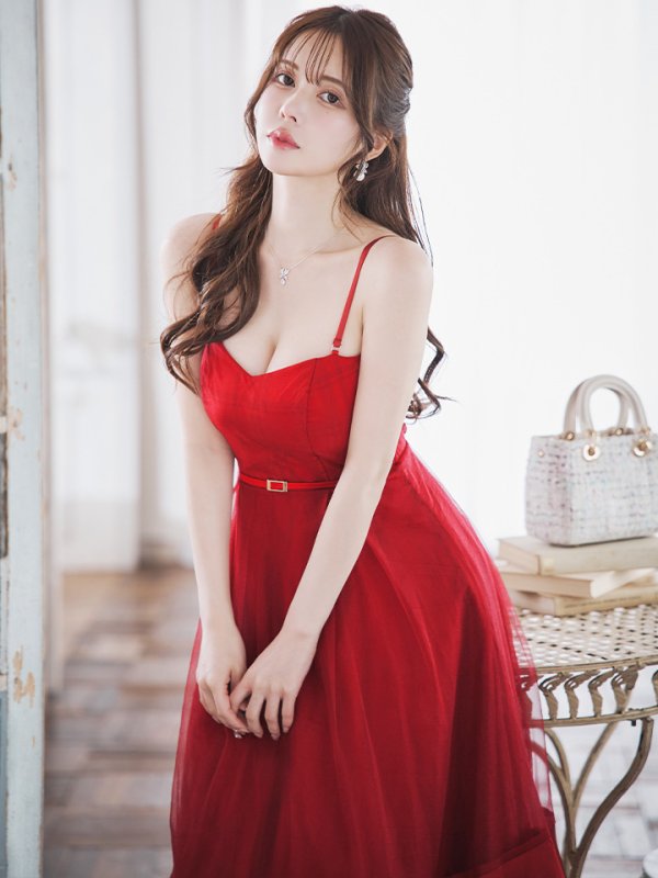 画像26: Lサイズあり【DEA./ディア】シフォン/ キャミ/ ベルトデザイン/ フレア/ ミモレ丈/ ミディアムドレス/ キャバドレス[OF08] (26)