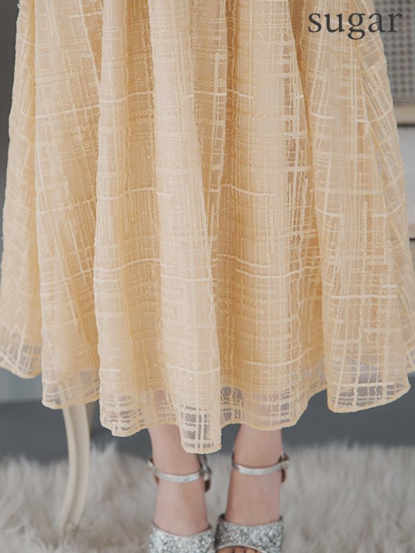 画像11: Lサイズあり【DEA./ディア】デコルテジップ/ チェック/ レース/ フレア/ ミモレ丈/ ミディアムドレス/ キャバドレス[OF08] (11)