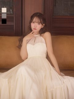 【DEA./ディア】ラメ/ シフォン/ ホルターネック/ シースルー/ シンプル大人系/ ミディアムドレス/ キャバドレス long