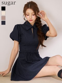 【DEA./ディア】ワッフル素材/ クラシカル/ 襟付き/ フレア/ ミニドレス/ キャバドレス