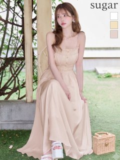 【DEA./ディア】Satin gathered cami long dress/ サテン/ ギャザー/ キャミソール/ サイドカット/ ワンピース/ フレア/ ミディアムドレス/ キャバドレス