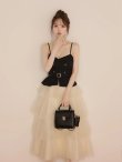 画像3: 【予約商品/9月下旬発送予定】XSサイズあり【DEA./ディア】ぺプラム/ キャミ/ プリーツ/ チュール/ ワンピース/ ミディアムドレス/ キャバドレス long[OF08] (3)