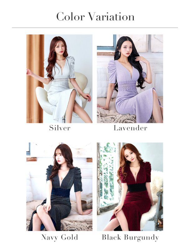 画像45: 【ISA FERRIS/ イサフェリス】【OF05】ラメ/ ストレッチ/ タック/ 半袖/ 袖あり/ タイト/ ひざ丈/ ミディアム丈/ ミディアムドレス/ キャバドレス (45)