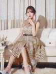 画像13: XS-Lサイズあり【ROBE de FLEURS/ローブドフルール】ベルト付き/ ドットオーガンジー/ ティアード/ フレア/ ミディアムドレス/ キャバドレス[OF2] (13)
