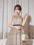 画像15: XS-Lサイズあり【ROBE de FLEURS/ローブドフルール】ベルト付き/ ドットオーガンジー/ ティアード/ フレア/ ミディアムドレス/ キャバドレス[OF2] (15)