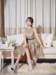 画像16: XS-Lサイズあり【ROBE de FLEURS/ローブドフルール】ベルト付き/ ドットオーガンジー/ ティアード/ フレア/ ミディアムドレス/ キャバドレス[OF2] (16)