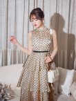 画像17: XS-Lサイズあり【ROBE de FLEURS/ローブドフルール】ベルト付き/ ドットオーガンジー/ ティアード/ フレア/ ミディアムドレス/ キャバドレス[OF2] (17)