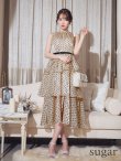 画像18: XS-Lサイズあり【ROBE de FLEURS/ローブドフルール】ベルト付き/ ドットオーガンジー/ ティアード/ フレア/ ミディアムドレス/ キャバドレス[OF2] (18)