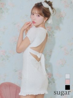 【ROBE de FLEURS/ローブドフルール】カットデザイン/ ビジュー/ ワッフル/ リボン/ タイト/ ミニドレス/ キャバドレス