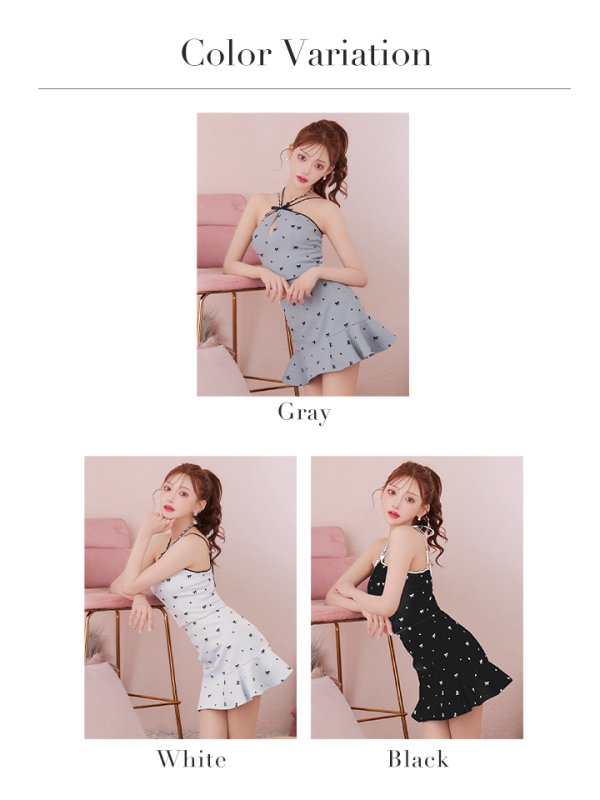 画像19: XSサイズあり【ROBE de FLEURS/ローブドフルール】リボン柄/ バストカット/ セットアップ/ フレア/ ミニドレス/ キャバドレス[OF08] (19)