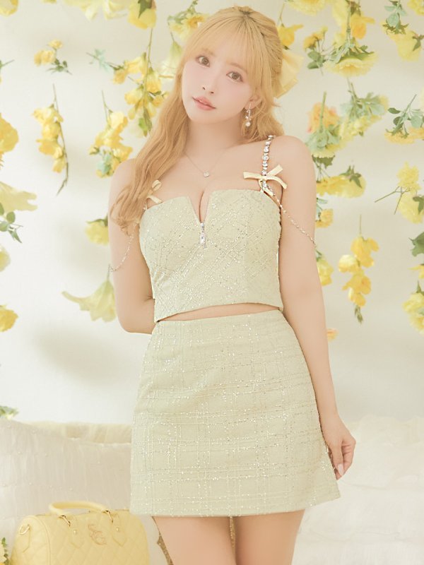 画像45: XSサイズあり【ROBE de FLEURS/ローブドフルール】スパンコール/ 刺繍レース/ フロントジップ/ キャミソール/ ショルダービジュー/ 台形スカート/ セットアップ/ ミニドレス/ キャバドレス[OF2]【一部予約商品/6月下旬発送予定】 (45)