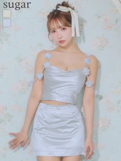 【ROBE de FLEURS/ローブドフルール】パーツ取り外し可能/ フラワーストラップ/ サテン/ セットアップ/ ミニドレス/ キャバドレス
