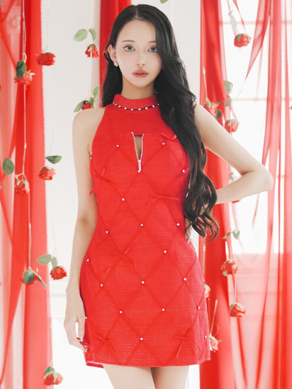 画像5: XSサイズあり【ROBE de FLEURS/ローブドフルール】バレエコアランダム/ スイート/ ミニリボン/ フレア/ ミニドレス/ キャバドレス[OF08] (5)