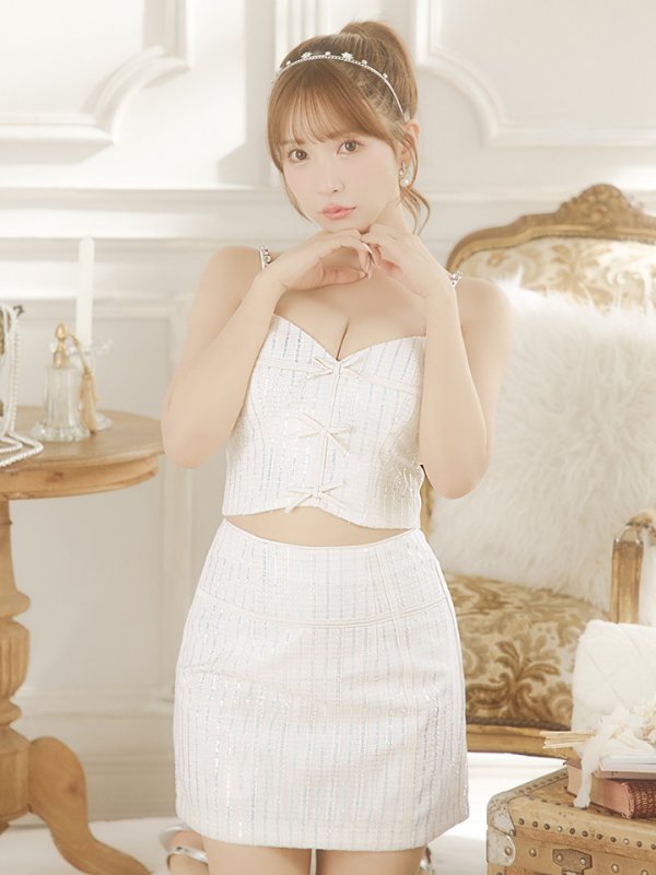 画像22: XSサイズあり【ROBE de FLEURS/ローブドフルール】トリプルミニリボン/ スパンコール/ セットアップ/ ミニドレス/ キャバドレス[OF08] (22)