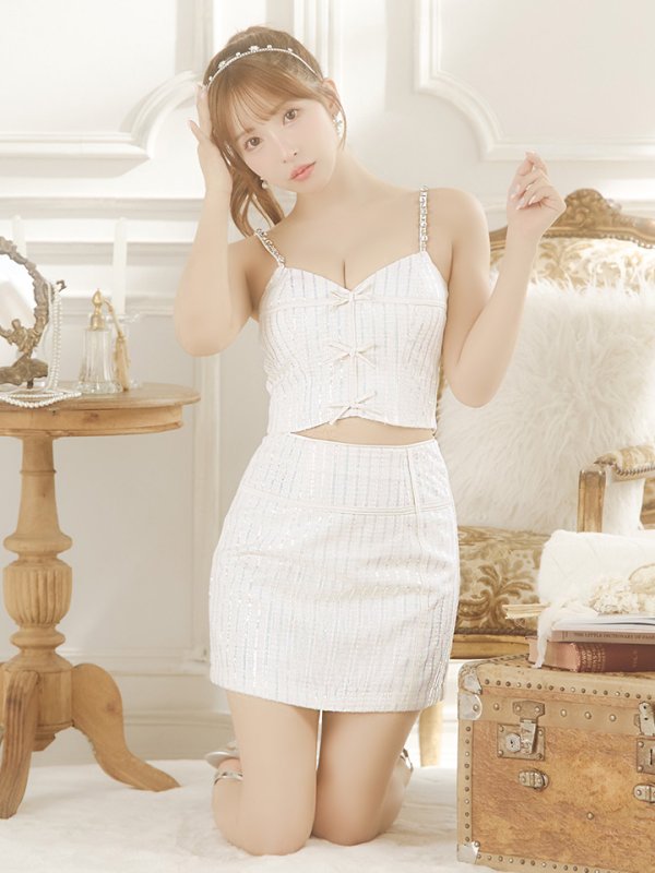 画像23: XSサイズあり【ROBE de FLEURS/ローブドフルール】トリプルミニリボン/ スパンコール/ セットアップ/ ミニドレス/ キャバドレス[OF08] (23)