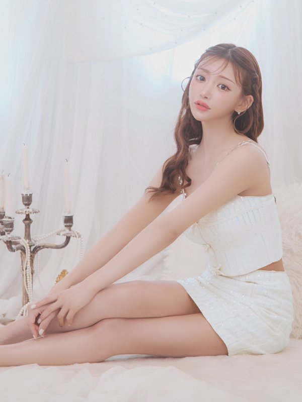 画像2: XSサイズあり【ROBE de FLEURS/ローブドフルール】トリプルミニリボン/ スパンコール/ セットアップ/ ミニドレス/ キャバドレス[OF08] (2)