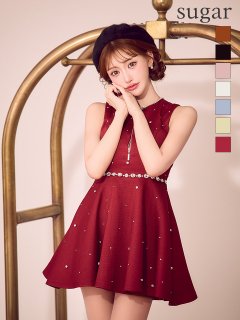 【ROBE de FLEURS/ローブドフルール】リボンビジュー/ バストカット/ フレア/ ミニドレス/ キャバドレス